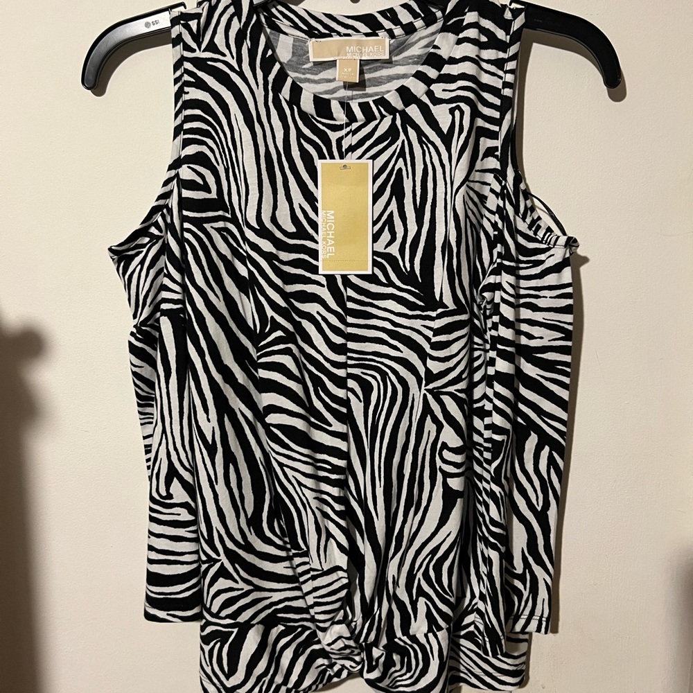 Michael Kors Womens Cold Shoulder Blouse Zebra Print MSRP $68 Size XS